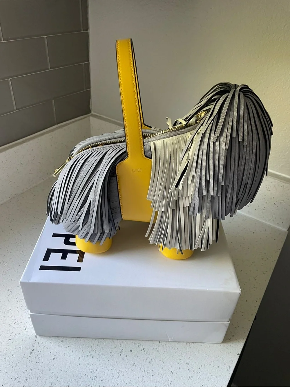 JW PEI Fringe Dog Crossbody Bag in Black, White, Gray & Yellow - Picture 2 of 8